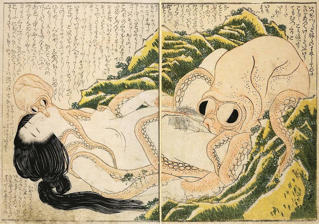The Dream of the Fisherman's Wife – A famous Japanese ukiyo-e print by Katsushika Hokusai, featuring erotic themes (1814)